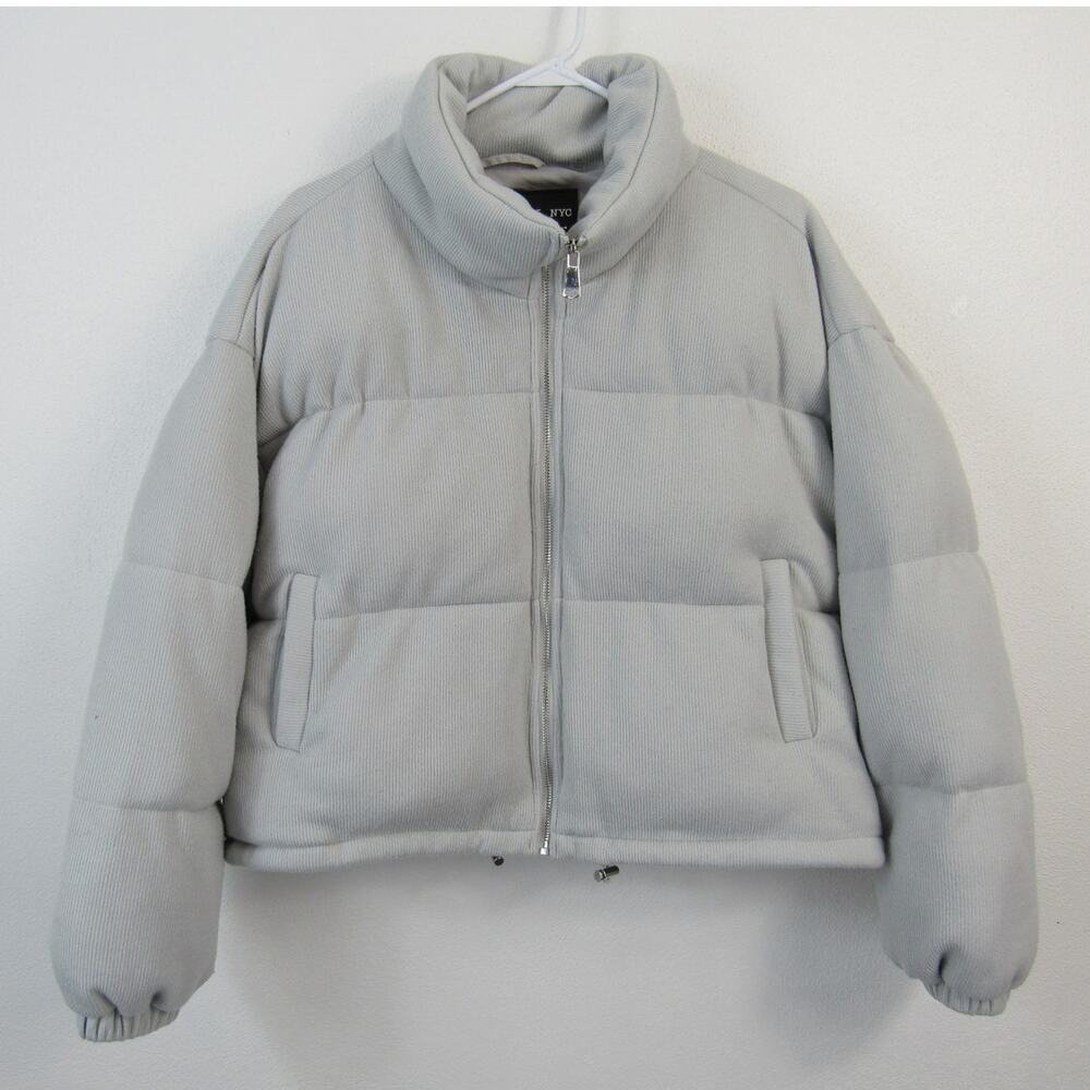 Anthropologie Bagatelle NYC Zip Up Puffer Jacket Size Large in Light Grey